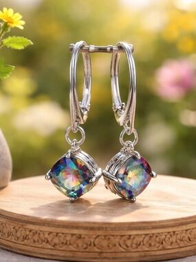 New Mystic Rainbow Topaz Earrings Sterling Silver  Nickel Free Hinges